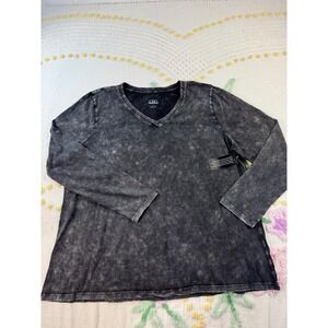 LOGO Principles Lori Goldstein Gray Acid Wash V-Neck Long Sleeve Top XL